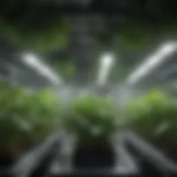 A vibrant aeroponic system showcasing lush green plants thriving in a mist environment.
