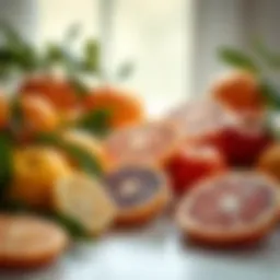 Citrus fruits laid out on a table highlighting their vibrant colors and textures.