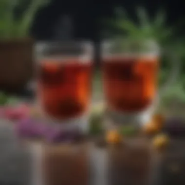 Herbal Teas of Adaptogens A vibrant display of herbal teas made from adaptogenic plants.