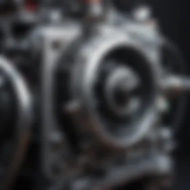 Close-up of a high-tech engine mounted for testing