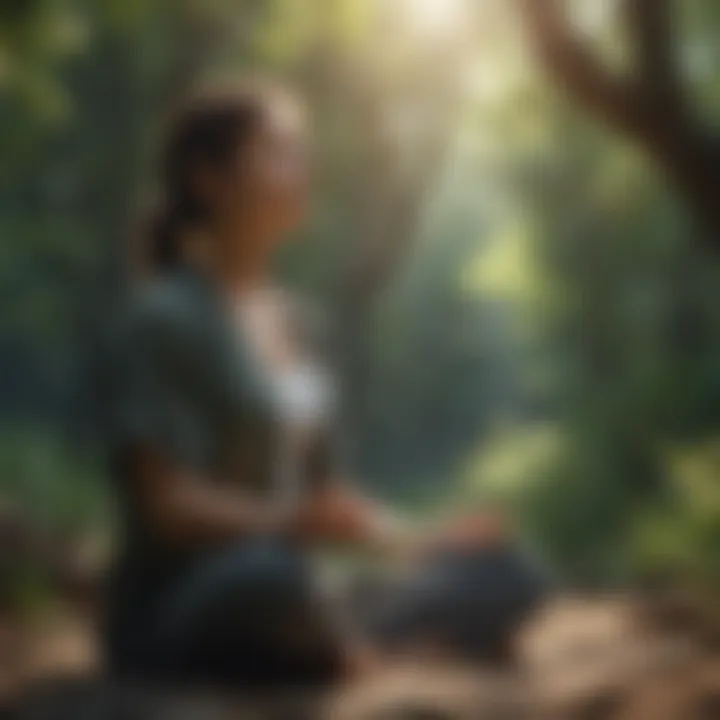 A close-up of a person meditating in a peaceful outdoor setting