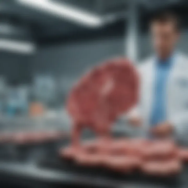 A laboratory setting showcasing the latest technology in artificial meat production.