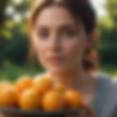 Embracing Healthy Choices in Nature A serene setting with a person enjoying citrus fruits outdoors