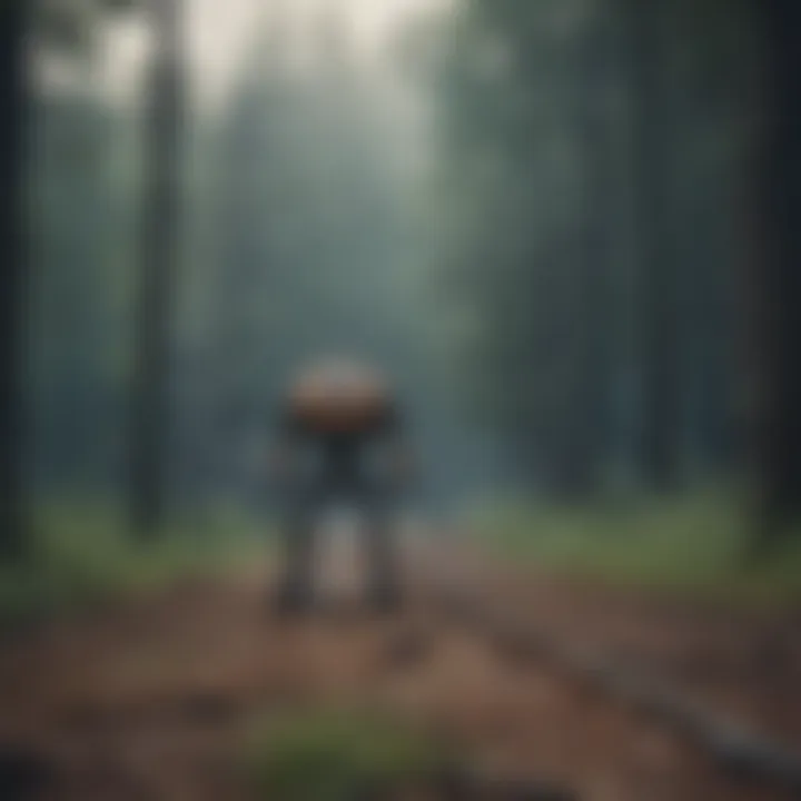 An inspection robot navigating through power lines in a forested area