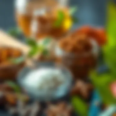 A visual representation of Khadirarishta's key ingredients showcasing various herbs and spices.