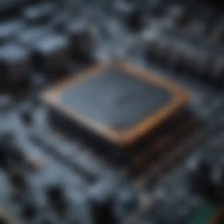 Close-up view of a microcontroller on a digital electronics board.