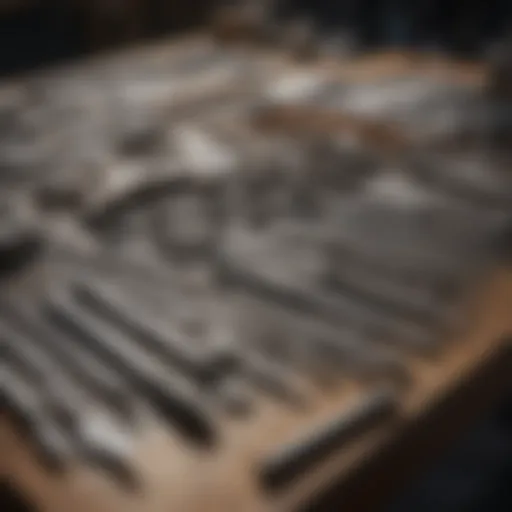 An array of silver plating tools arranged neatly on a workbench.