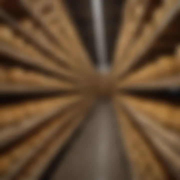 Aging room filled with rows of Parmesan cheese