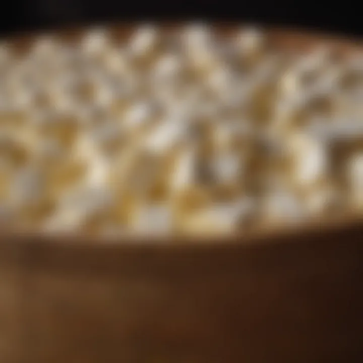 Close-up of fresh curds in a wooden vat