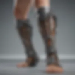 A close-up view of advanced prosthetic leg technology showcasing intricate designs and materials.