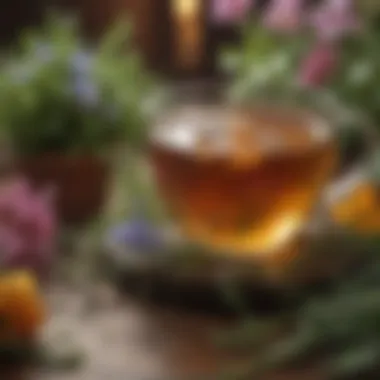 A Calming Cup of Herbal Tea A calming cup of herbal tea surrounded by fresh herbs and flowers