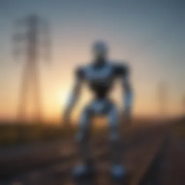 Robotic Precision in Utility Maintenance A sleek transmission line inspection robot on a high-voltage tower