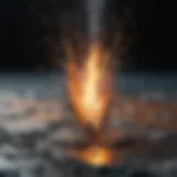 Detailed view of aluminum particles in flame spray