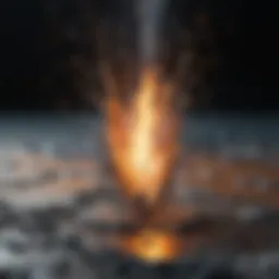 Detailed view of aluminum particles in flame spray