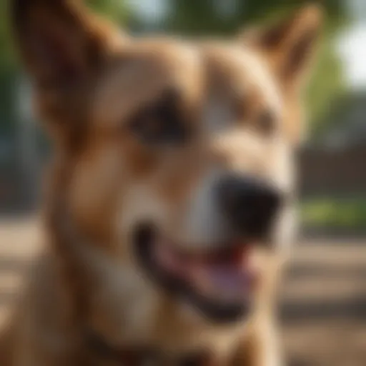 A close-up of a dog barking in a park