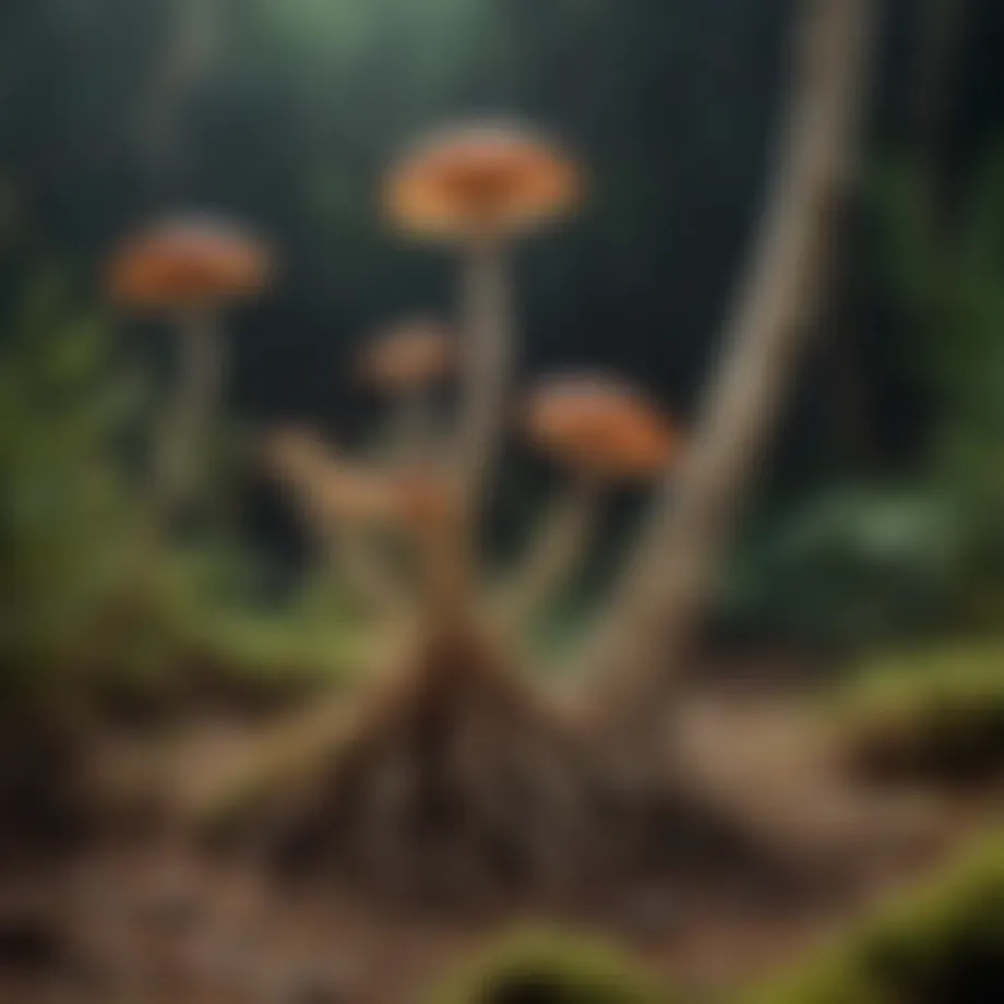 Illustration showing the symbiotic relationship between fungi and plant roots