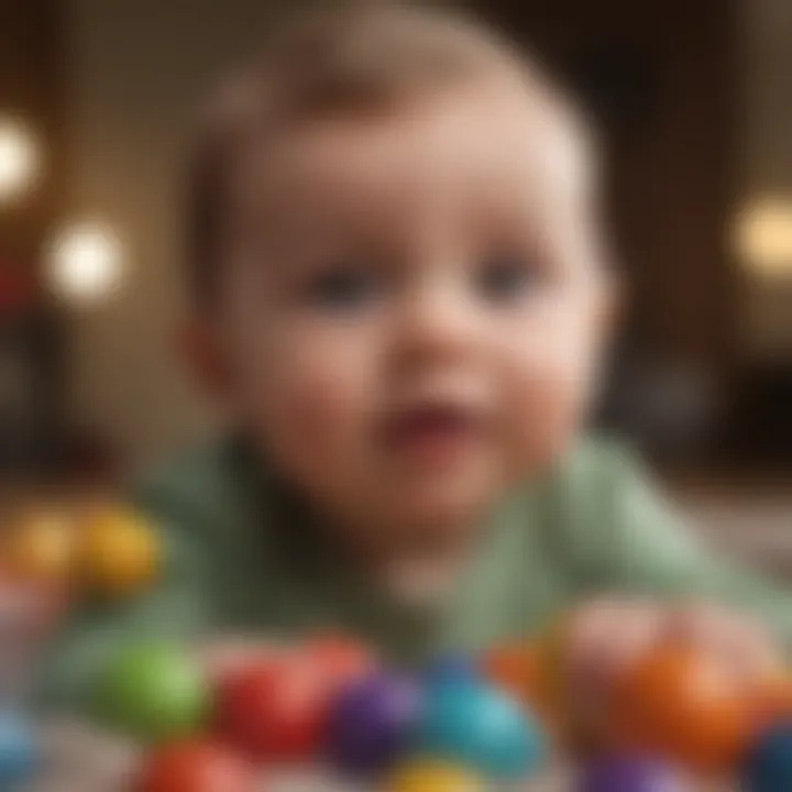 Infant engaging in sensory play with colorful toys